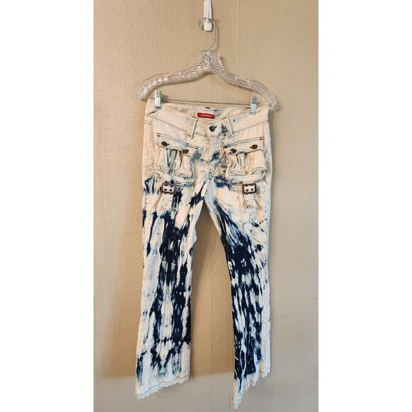 XX by Mexx Y2K Low Rise Tie Dye Cargo Denim Wide Leg Women's Jeans SZ 2 - Picture 1 of 11